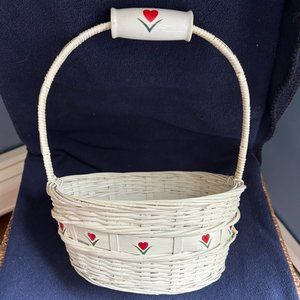 White Wicker Woven Basket With Ceramic Handle